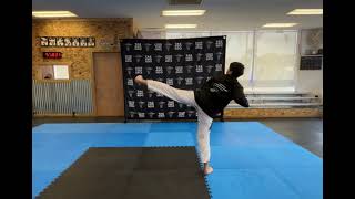 BrownHiBrown Belt Kicking Poomsae 4 PalChagi Sa Chang [upl. by Riatsila]