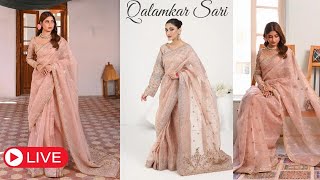 Qalamkar Sahiba Organza Embroidered Unstitched Saree RANYA [upl. by Shaper]