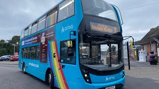 Arriva Herts amp Essex Southend Enviro 400 MMC 6507 SN66WJC on service 1 [upl. by Ernie469]