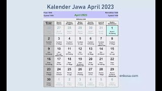 Kalender Jawa Bulan April 2023 Lengkap [upl. by Nanfa]