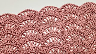 How To Crochet Lacy Stitch For Blankets Scarfs and Wraps  Victorian Lace Wave Stitch Tutorial [upl. by Saticilef]