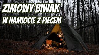 Zimowy Biwak W Namiocie z Pałatek  Piec Na Drewno  Tradycyjny Bushcraft [upl. by Jaquenetta653]