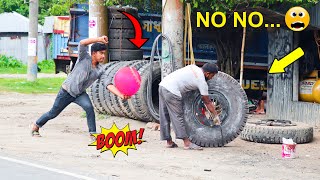 Tyre Blast Prank with Popping Balloons  Crazy REACTION with Popping Balloon Prank Part 10 [upl. by Beniamino]