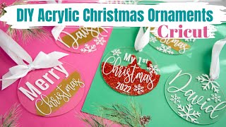 DIY Acrylic Christmas Ornaments with CRICUT  How to Customize Acrylic Circles with Vinyl amp Glitter [upl. by Ardnek]