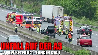 AUFFAHRUNFALL AUF DER A3  2 PKW beteiligt  Langer Stau  Feuerwehr Leverkusen im Einsatz [upl. by Ahsenod341]