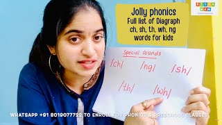 List of Digraphs ch sh th wh ng with examples  How to teach digraphs to kids  Jolly phonics [upl. by Ttevy649]