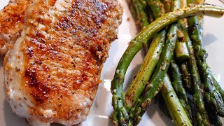 Grilled Pork Chops and Asparagus cooked on the Blackstone E Series Electric Griddle [upl. by Etteluap]