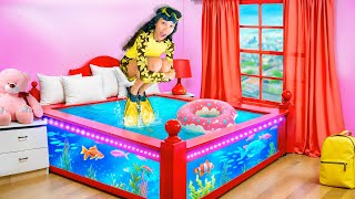 I Turned My Daughters Bed into a Fish Tank Surprise  Familia Diamond [upl. by Ahseinet]