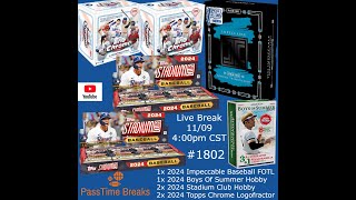 1109  2024 IMPECCABLE STADIUM CLUB MLB  6 Box Hobby Mix 1802 LIVE BREAK [upl. by Nodnorb]