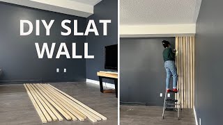 Modern Living Room Design Part 1  DIY Wood Slat Wall [upl. by Roselane]