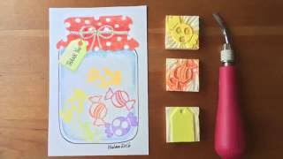 Handmade Rubber Stamps Postcard Tutorial by HiuLam [upl. by Assi821]