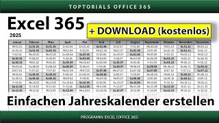 Einfachen Jahreskalender erstellen extra für Anfänger  DOWNLOAD  Excel 365 Tutorial [upl. by Penn]