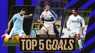 BAGGIO ZANETTI E 🤯🖤💙  INTER HISTORY  TOP 5 GOALS vs VERONA ⚽ [upl. by Ennaillij87]