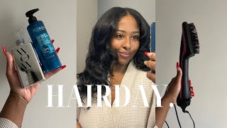 HAIRDAY REVIEW BROSSE SOUFFLANTE REVLON JE COUPE MES POINTES SEULE TEST FLEXI RODS tutorial [upl. by Znieh520]