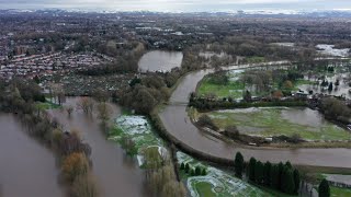 Aerial video shows extent of flooding triggered by Storm Christoph [upl. by Forras]