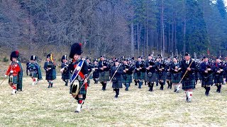 Massed Pipes and Drums of the Scottish highlands gather in Deeside for first parade of 2018 [upl. by Iznek]