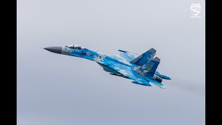 Ukrainian SU27 spectacular departing from Bacău Airport in Romania escorted by Mig21 [upl. by Ettennor]