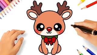 HOW TO DRAW A CUTE CHRISTMAS REINDEER EASY 🦌🎄 [upl. by Jeno]