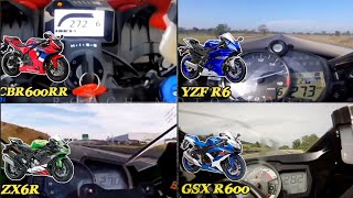 CBR600RR 🆚️ YZF R6 🆚️ ZX6R 🆚️ GSX R600  Top Speed amp Acceleration 🔥🔥 [upl. by Marquis]