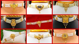 Light weight Gold Pearl Choker Necklace Desings wite weight ampprice Sanchitassimplelife [upl. by Marchak]