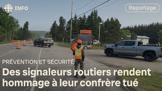 « C’est encore un de trop »  des signaleurs routiers rendent hommage à leur confrère tué [upl. by Nahtnanhoj521]