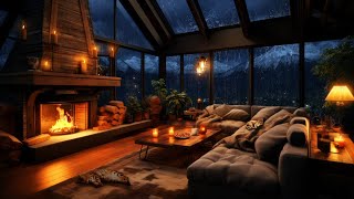 Thunderstorm amp Rain with Lightning behind the Mountains Crackling Fireplace amp Sleeping Cats [upl. by Geerts]