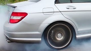 Mercedes C63 AMG in Action Best of 2013 Onboard Burnout Kickdown Acceleration V8 Sound Revs Donuts [upl. by Youlton]