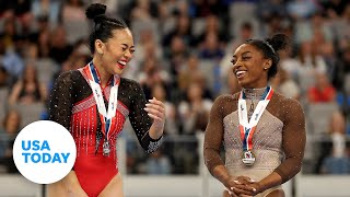 Simone Biles gave Suni Lee words of encouragement after a scary turn on vault  USA TODAY [upl. by Eimiaj]