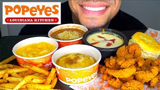 POPEYES MUKBANG CHICKEN  ASMR BISCUIT CAJUN SEAFOOD  COMMERCIAL  MAC N CHEESE  JERRY NO TALKING [upl. by Beverle]