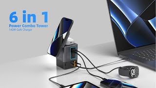 Now on Kickstarter 6 In 1 Power Combo Tower 140W Gan Charger [upl. by Onilatac293]