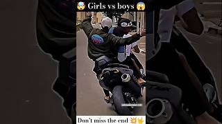 DONT MISS THE END 🤯🤟😅 GIRLS VS BOYS 😱💥 shorts girlrider boyrider motovlog wheelie [upl. by Zela872]