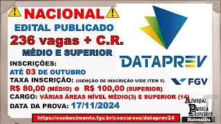 DATAPREV 2024  EDITAL PUBLICADO  FGV 2024 [upl. by Abocaj7]