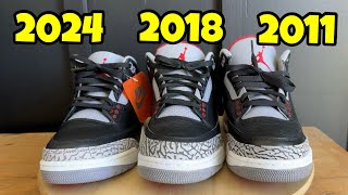 Air Jordan 3 Black Cement Comparison 2011 vs 2018 vs 2024 [upl. by Gavini]