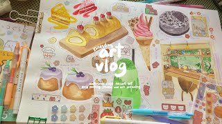 art vlog 🍓🎨 easy watercolor food art painting cafe desserts ☕️ [upl. by Earezed473]