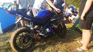 Yamaha yzf r125 akrapovic exhaust shot strzelanie z wydechu konopnica 22072017 [upl. by Calia]