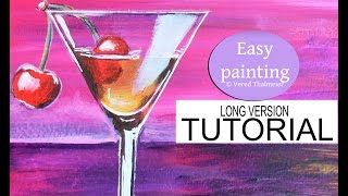 How to paint a Cocktail Glass at Sunset  Acrylic tutorial for beginners step by step  Cherry [upl. by Suzanne]