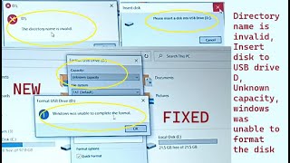 The directory name is invalid insert disk to USB drive Unknown capacity Unable to format the disk [upl. by Ennahgem]
