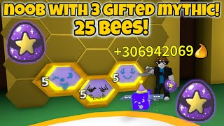 Noob With 3 Gifted Mythic Bees Gets 25 Bees in 1 Hour Bee Swarm Simulator [upl. by Scrope]