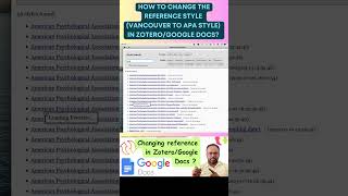 How to Change Reference Styles Vancouver to APA style in Zotero Reference ManagerGoogle Docs [upl. by Coco824]