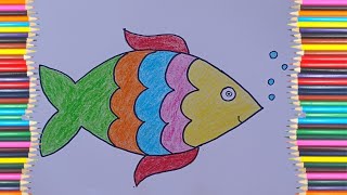 🎨🖍️ Fish Drawing  How to draw a Fish with colour easy step by step drawing for beginners [upl. by Newo]