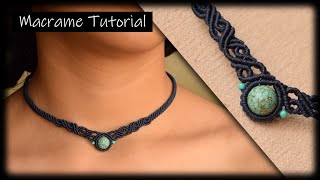 Macrame Tutorial  DIY Macrame Necklace with stone  Macrame choker [upl. by Verile]