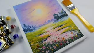 How to Paint Morning Sunrise ✨ Easy Acrylic Painting  STEP by STEP [upl. by Mccall]