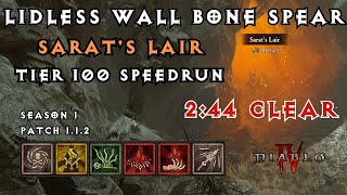 Lidless Wall Bone Spear Necromancer Tier 100 Sarats Lair Speedrun build after run [upl. by Dett158]