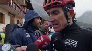 Geraint Thomas first reaction after his crash on the 19th stage of the Giro dItalia 2024 [upl. by Doownel]