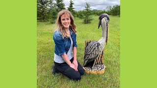 Sculpting a Great Blue Heron From a Log  Time Lapse Chainsaw Carving by Michelle Thevenot Artwork [upl. by Ynove]