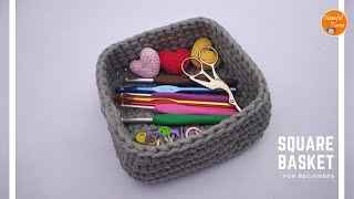 How to Crochet a Square Basket With Tshirt Yarn [upl. by Farand755]