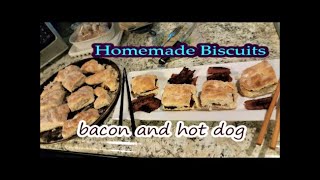 Homemade Biscuits with Sizzling Bacon and Weenies [upl. by Ahsikin]