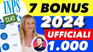 ULTIM’ORA INPS 🔴7 BONUS 2024 💶 1000€ 500€ 110€ NUOVE CARTE  BONUS MAMME ✅GIOVANI [upl. by Irret]