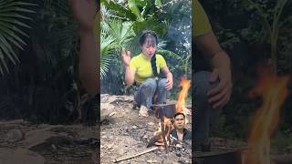 Her clever tip for making a blowpipe shorts bushcraft camping [upl. by Llenrag396]