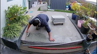 Tiling over concrete makeover Timelapse [upl. by Anairo]